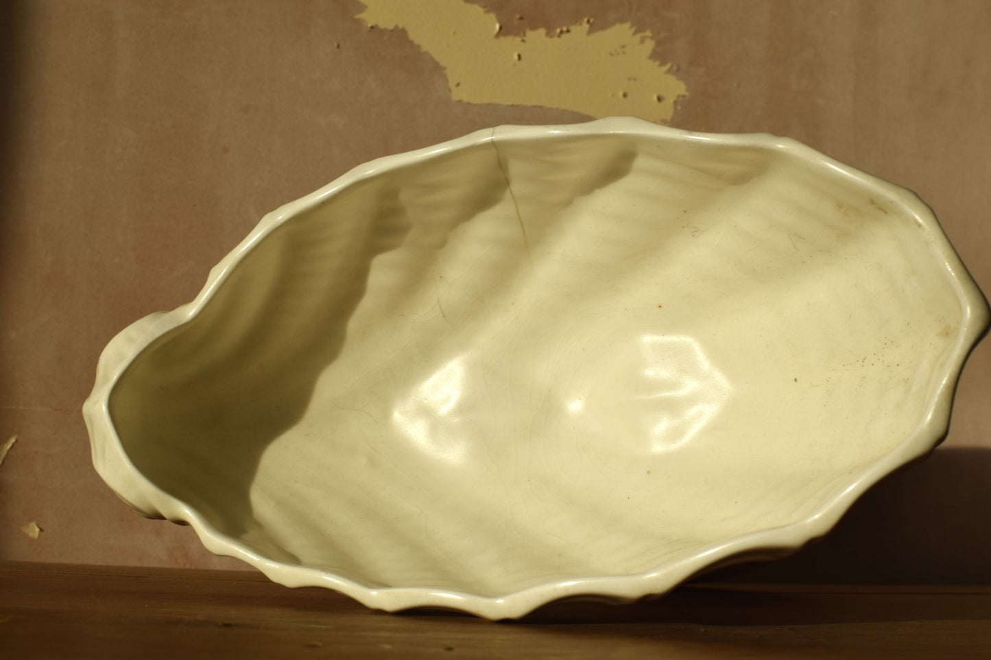 White ceramic bowl on a brown surface