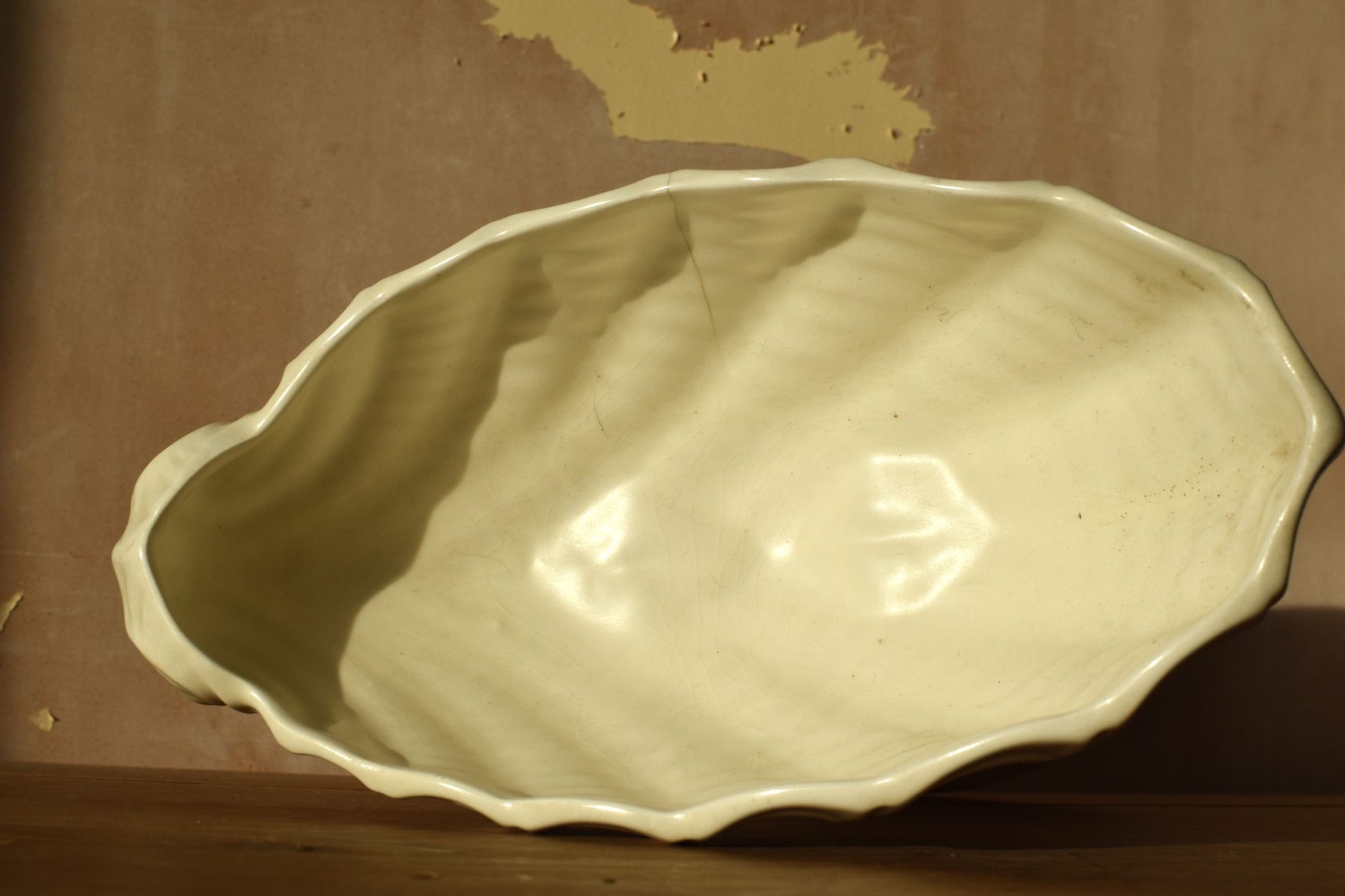 White ceramic bowl on a brown surface